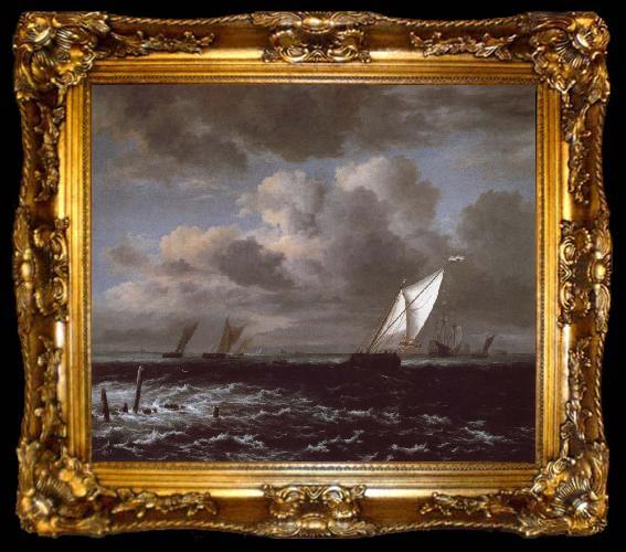framed  Jacob van Ruisdael Sailing vessels in a Fresh Breeze, ta009-2